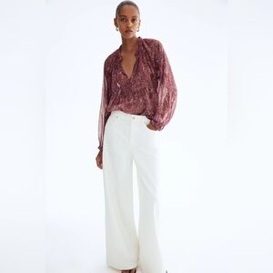 H&M Patterned Chiffon Blouse Dark Pink Paisley Pattern Flowy Bohemian Small